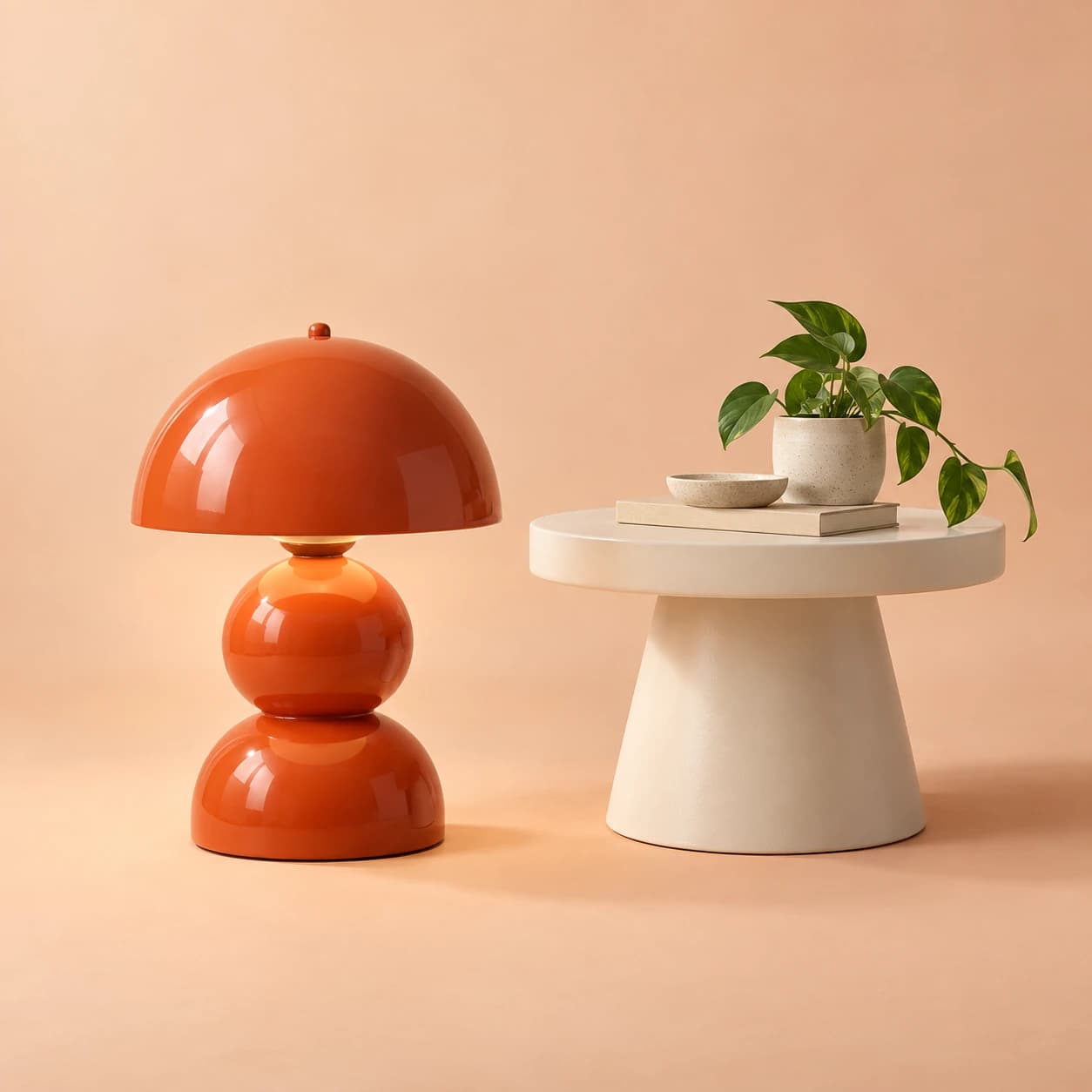 A coral lamp and cream side table