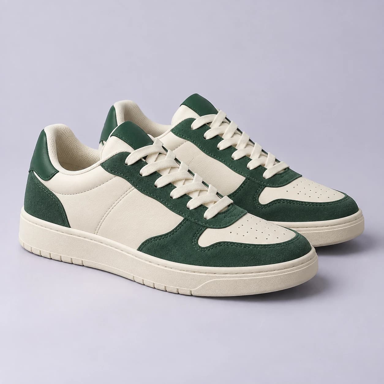 Cream and green sneakers
